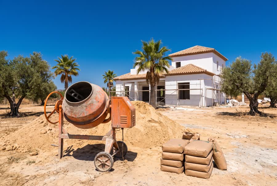 Hormigonera eléctrica de obra con cuba basculante lista para amasar mortero